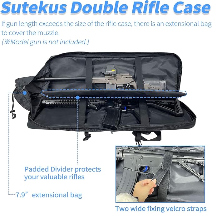 Sutekus Tactical Double Rifle Case Gun Case Padded Rifle Storage Backpack Integrated Pistol and Magazine Storage (3 Sizes 2 color)