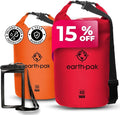 Earth Pak Waterproof Dry Bag - Roll Top Waterproof Backpack Sack (Red 40L &amp Orange 30L)