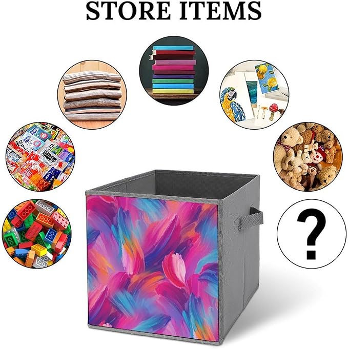 Practical Folding Storage Bins Purple Rainbow Sturdy Container for Wardrobe Kitchen Simplistic Storage Solution