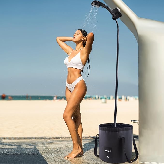 Portable Shower with Extra Collapsible Bucket &amp Handle 20L for Camping Shower Black-3
