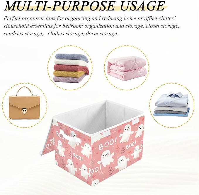 Halloween Baskets Collapsible Storage Bins with Lids Ghost Love Grass Storage Boxes Clothes Baskets for Organizing
