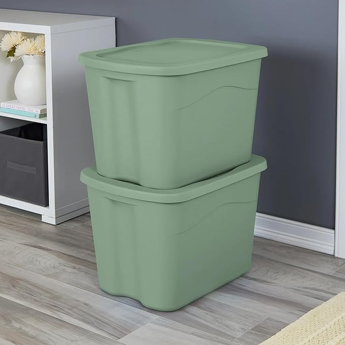 8 Pack 18 Gallon Plastic Storage Bins &amp Totes Stackable with Snap-On Lids for Home Garage Closet Basement Organization Containers (Green)
