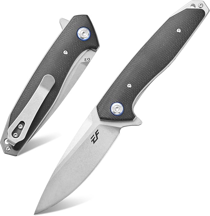 Eafengrow EF972 Folding Knife D2 Steel Blade Micarta Handle Pocket Knife Folder for Outdoor Camping Hiking Working EDC Tool Knife(Black)
