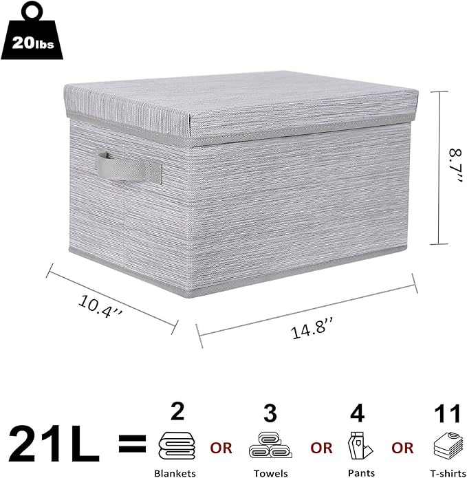 WUIKE Storage Bins with Lids Collapsible Stackable Storage Bins with Handles Clothing Storage Containers for Closet Fabric Shelf Baskets Large Light Gray/Slub Gray 3-Pack