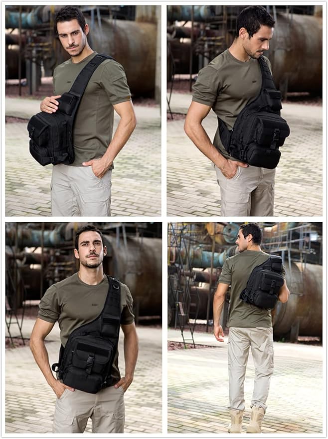 UNISTRENGH Men's Tactical Sling Bag Sling Backpack Military Shoulder Bag MOLLE Assault Range Bag for Outdoor Camping Hunting (Black-scorpion Camouflage)