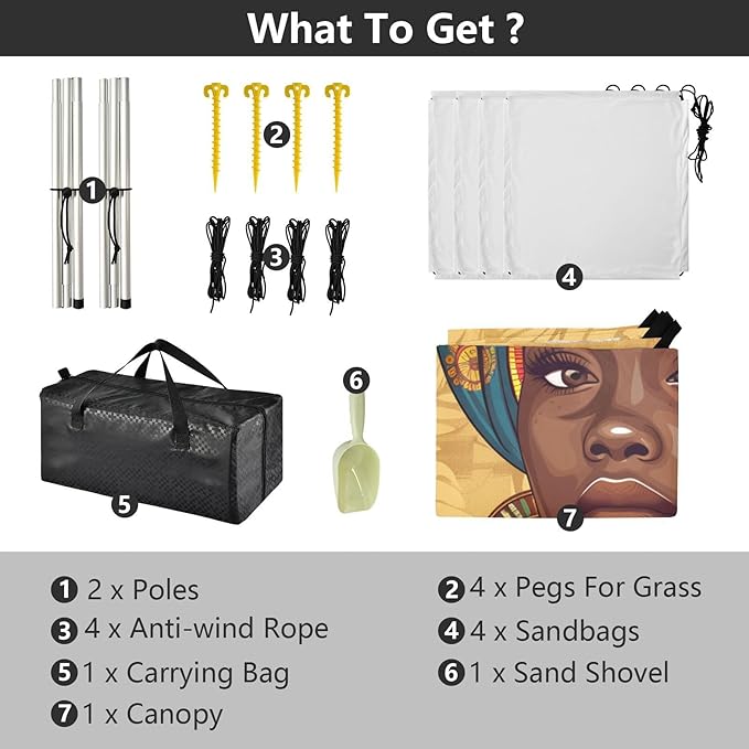 ALAZA Portrait African Woman in Traditional Women Gold Earrings Beach Tent Sun Shelter Portable Canopy Sunshade for Outdoor Camping Picnics Backyard Fun 10x9 ft