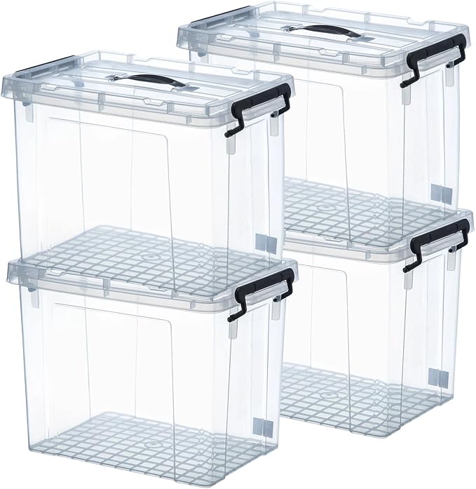 90 Quart 4-Pack Heavy-Duty Stackable Clear Storage Bins with Lids - Premium Clear Plastic Organizing Containers for Home Office Closet &amp Bathroom BPA-Free Secure Latches and Pull Handles