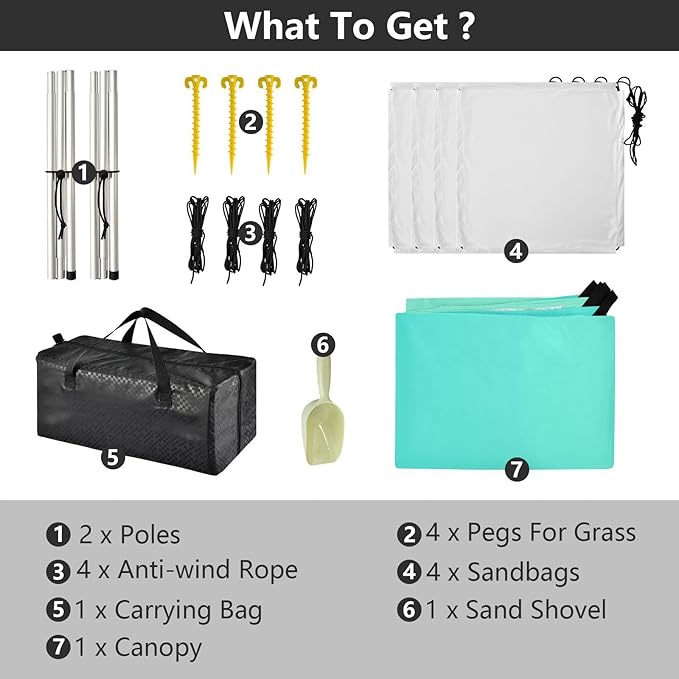 Turquoise Gradient Beach Cabana UPF50+ Protection Water-Resistant Sun Shelter with Sandbags and Shovel for Family Trips Picnics &amp Camping