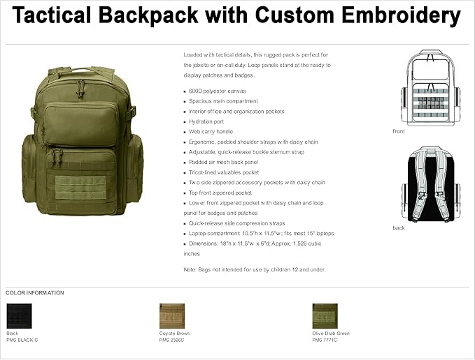 Tactical Gear bag Heavy Duty Duffel Gym bag/Tactical Backpack Custom Embroidered with your own text (Olive Drab Green Backpack)