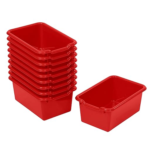 ECR4Kids Scoop Front Storage Bins Multipurpose Organization Red 10-Piece