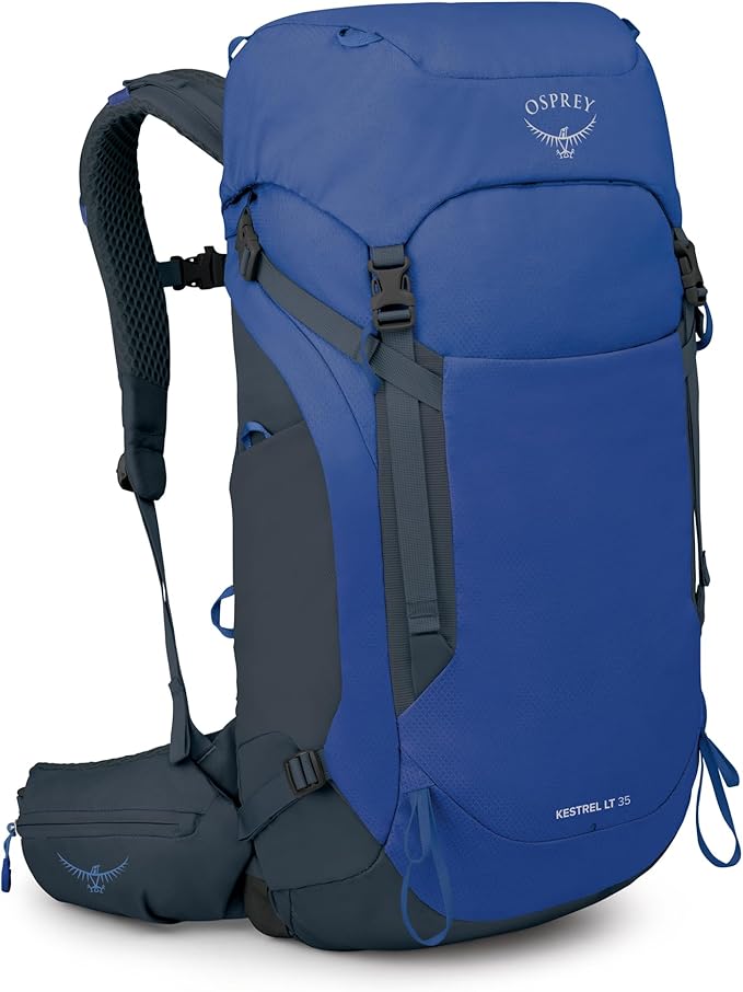 Osprey Kestrel LT 35L Men's Backpacking Backpack - Lightweight Hiking &amp Camping Bag with Waterproof Raincover Rays Blue