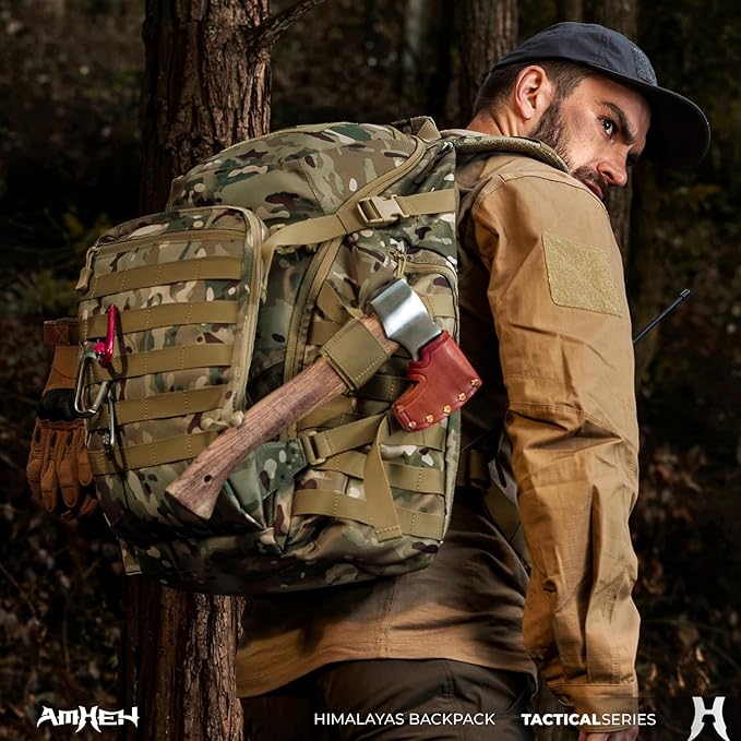 AMHEH 52L 1050D Tactical Backpack - 72 Hour Emergency Get Home Bug Out Bag with 17 Laptop and Helmet Pocket Heavy Duty Work Camo