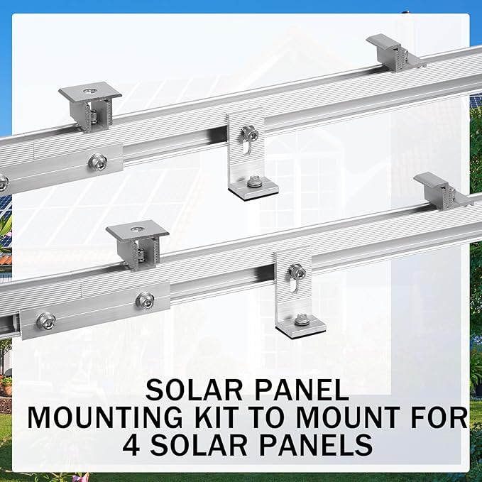 Tandefio Solar Panel Mounting Kit for 8-10 Solar Panels Panel Kit for Shingle Roof Adjustable with Clamps L Shape Brackets 88 Inch Rails(Silver)