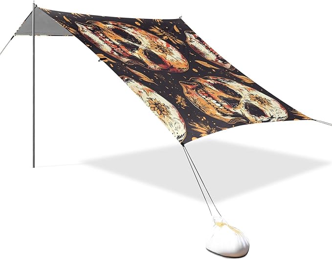 ALAZA Mexican Skulls Beach Tent Sun Shelter UPF50+ Protection Beach Shade Canopy w/ 4 Sandbags for Outdoor Camping Fishing Backyard Fun Picnic 10x9 ft