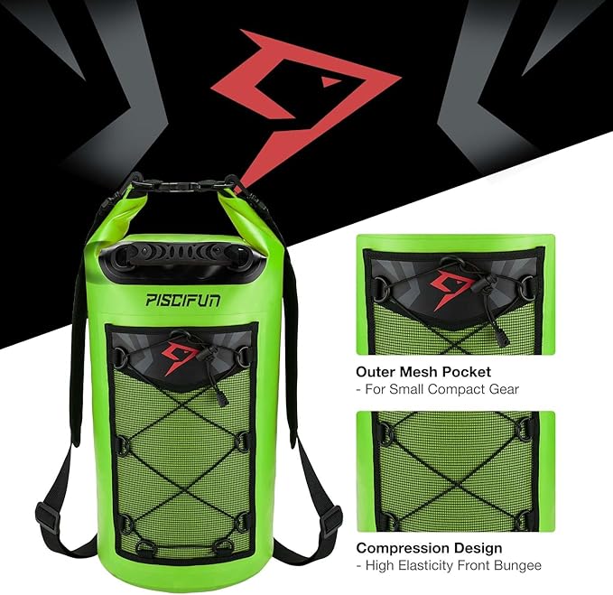 Piscifun Dry Bag Waterproof Floating Backpack 10L/20L/30L/40L with Waterproof Phone Case for Boating Kayaking Fishing