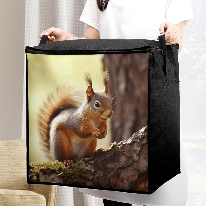 Comforter Storage Bag Clothes Storage Bins with Lids Foldable Funny Squirrel1 Print Storage Containers for Clothing Blanket Bedding Comforter