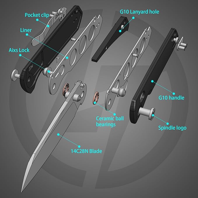 G062 Folding Knife for EDC 14C28N Steel Blade Pocket knife Crossbar Lock Knife for Outdoor Survival Hunting and Camping 3.53oz(Black+Satin)