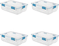 Sterilite 37 Qt Gasket Box Stackable Storage Bin with Latching Lid and Tight Seal Plastic Container to Organize Underbed Clear Base and Lid 4-Pack
