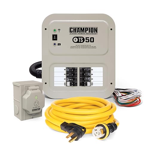 Champion Power Equipment 50-Amp Indoor-Rated Manual Transfer Switch with 30-Foot Generator Power Cord and Weather-Resistant Power Inlet Box
