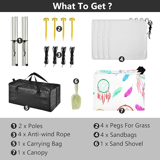 xigua Dreamcatchers Beach Tent Sun Shelter with Carrying Bag - Silver Coated Oxford Fabric Beach Canopy for Beach Camping Fishing - Includes Windproof Ropes Sandbags &amp Stakes