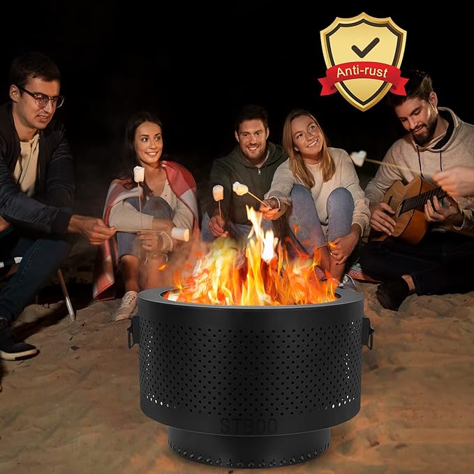 STBoo Smokeless Fire Pits for Outside with Portable Carrying Storage Bag 20x14 Inch Firepits Outdoor Wood Burning Low Smoke Outdoor Fireplace for Bonfire Picnic Backyard Cooking on Beach Black L