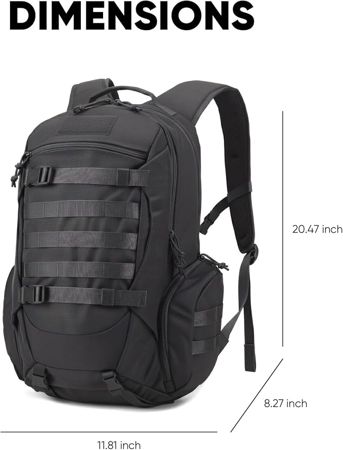 35L Tactical Backpack for Men MOLLE Military Bug Out Bag Waterproof Rucksack for Hiking with Hydration Port Black