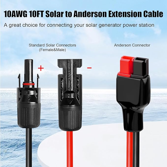 MOOKEERF 10AWG Solar Panel Cable to Anderson Connector - 10FT Solar Extension Cable with Anderson -Style Connector for Portable Power Station Solar Panel Solar Generator