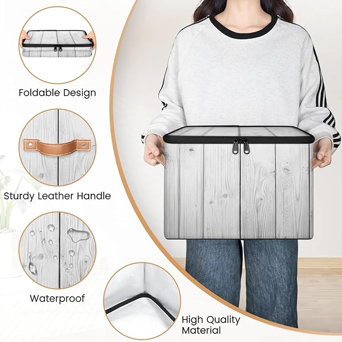 Storage Bins with Lids Wooden Texture Storage Basket Clothes Organizer with Handles Closet Storage Containers for Clothing Bedding Blanket