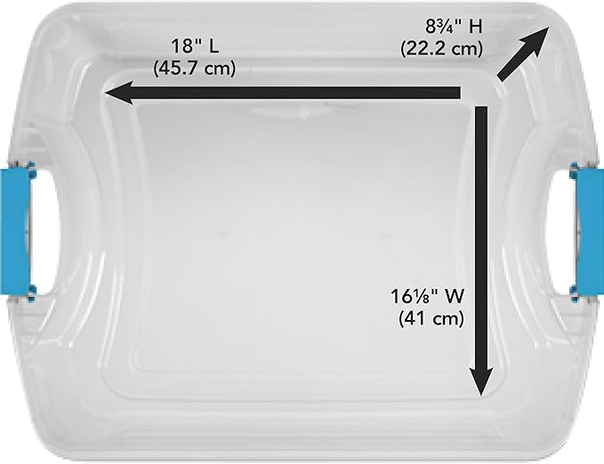 Sterilite 12 Gal Latch and Carry Stackable Storage Bin with Latching Lid Plastic Tote Container to Organize Closets Blue with Blue Lid 6-Pack