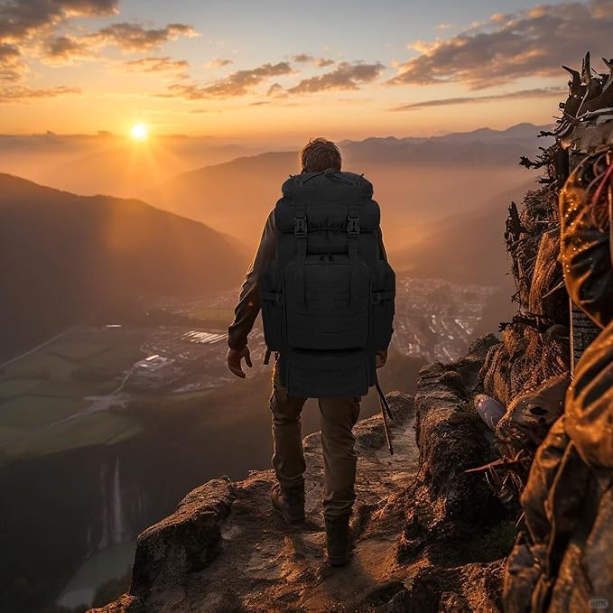 80L Hiking Backpack Men Camping Backpack Waterproof MOLLE Military Tactical Rucksack Large Capacity Assault Pack for Outdoor Survival Trekking Travel (Black)