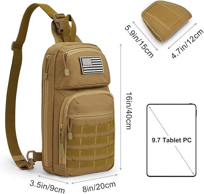 G4Free 10L Tactical EDC Sling Bag Backpack Military Molle Chest Shoulder Assault Pack for Concealed Carry(Tan)