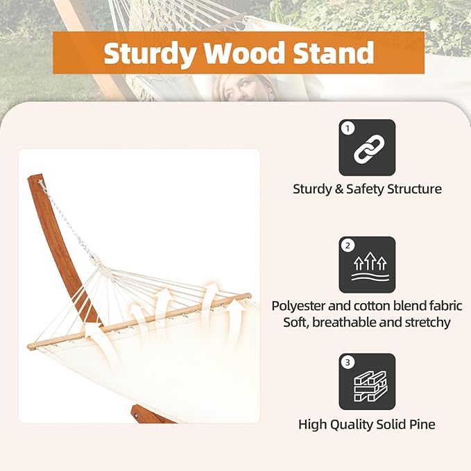 ECOTOUGE 12 FT Hammock with Stand Single Person Heavy Duty Hammock Stand Large Hammock Bed for Porch Patio Balcony Garden Backyard White-Yellow