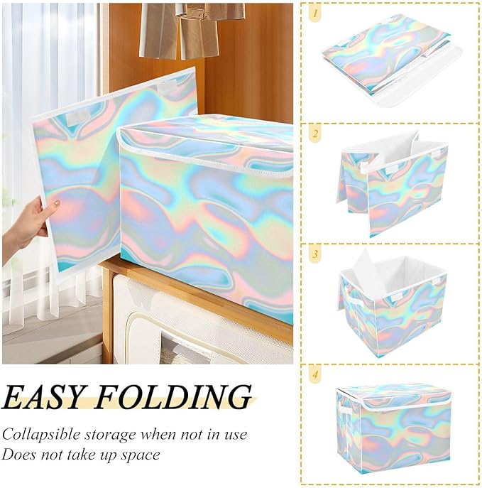 Blue Gradient Wavy Storage Containers with Lids Collapsible Shoe Storage Organizer Bins with Lids for Home Studyroom