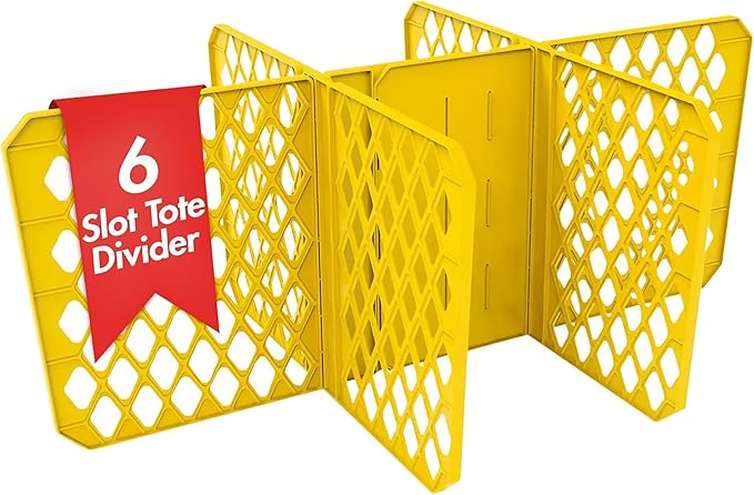 ORGANIZE-IT! 4 Pack 6 Slot Tote Dividers Durable Plastic Stationery Customizable Organizers for 27 Gallon Storage Containers Yellow