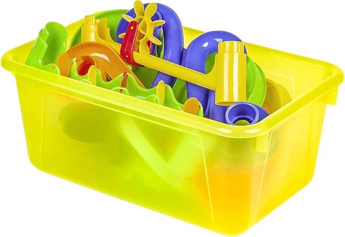 Storex Small Cubby Bins – Plastic Storage Containers for Classroom with Non-Snap Lid 12.2 x 7.8 x 5.1 inches Tint Yellow 5-Pack (62482A05C)