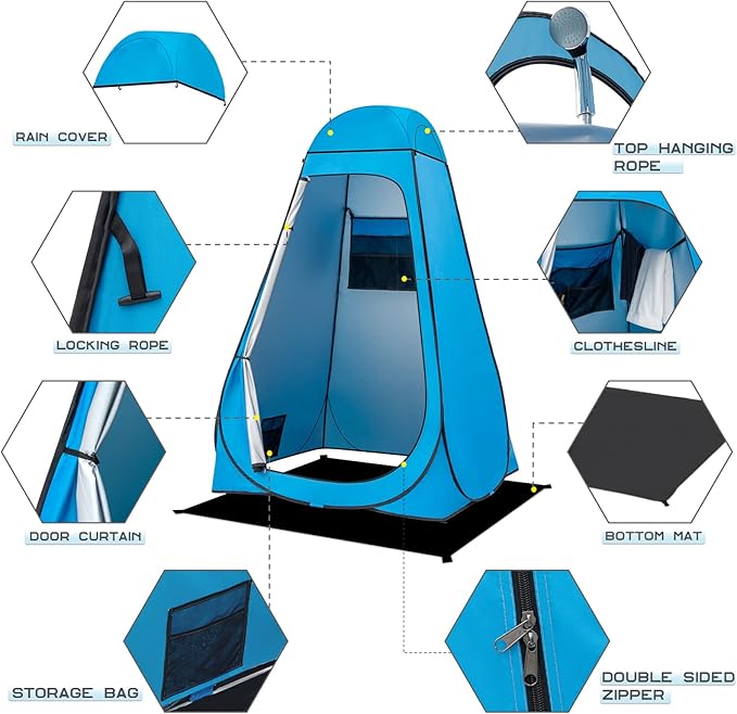 BRIAN &amp DANY Pop Up Shower Tent Portable Privacy Camping Changing Tent Camp Toilet Bathroom Pod with Rain Shelter &amp Windows UPF 50+ &amp Waterproof 47.2 x 47.2 x 74.8