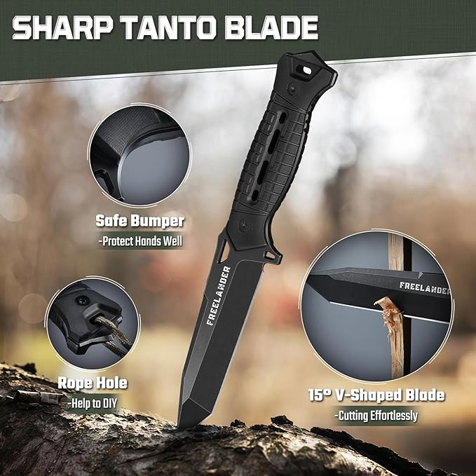 Freelander Tanto Fixed Blade Knife Bundle with Camping Axe
