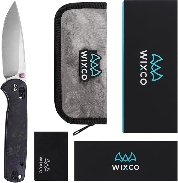Folding Pocket Knife with Reversible Clip 3.23 14C28N Blade EDC Knife with Carbon Fiber Handle and Crossbar Lock Sharp Camping Hiking Hunting Survival Knives for Men (Purple)