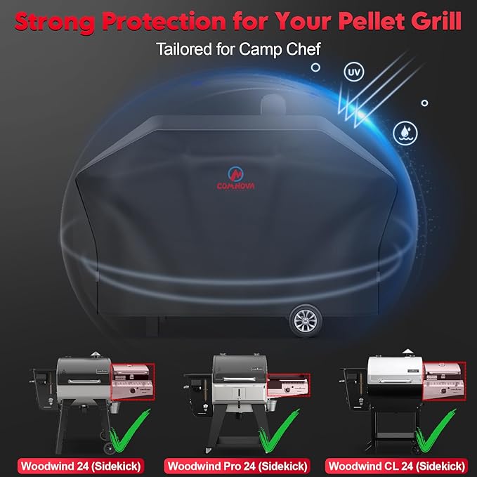 Comnova Pellet Grill Cover for Camp Chef 24 Series with Sidekick - 600D Premium Smoker Cover Waterproof Heavy Duty for Camp Chef Woodwind 24 / Pro 24 with Sidekick Sear or Sidekick Flat Top and More