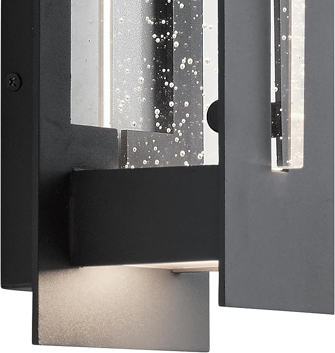 Kichler River Path 23 LED Outdoor Wall Light in Textured Black 1-Light Contemporary Exterior Wall Sconce with Clear Seeded Glass 3000K (23 H x 5.5 W) 49946BKTLED
