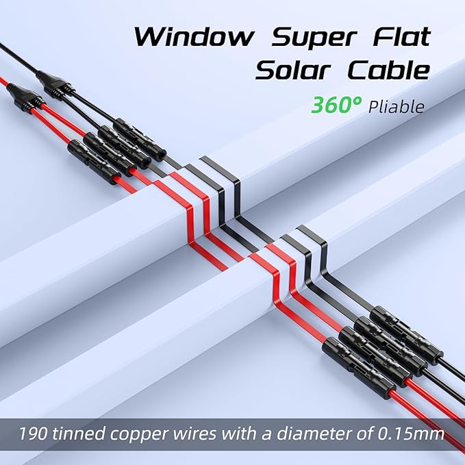 Bateria Power Super Flat Solar Cable Connector 30Amp Balcony Photovoltaic Solar Extension Wire with Male and Female Connectors Solar Panel Adaptor for RV Solar Panels (Black and Red) 100CM 3.3FT