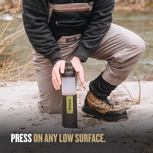 GRAYL GeoPress 24 oz Water Purifier Bottle - Filter for Hiking Camping Survival Travel (Black Camo)
