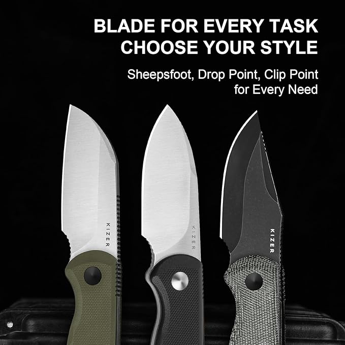 Kizer Drop Bear Fixed Blade Knife 2.57 D2 Satin Blade EDC Camping Knife with Black G10 Handle and Hidden Tools Outdoor Full Tang Hunting Survival Knives with Adjustable Kydex Sheath 1094M2