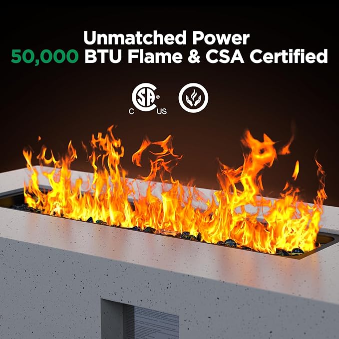 Silonn 43Inch Propane Fire Pit 50000 BTU Outdoor Gas Fire Pit Table with CSA Certification Glass Rocks Rectangular Heater for Patio Backyard Deck Balcony with Waterproof Cover &amp Adjustable