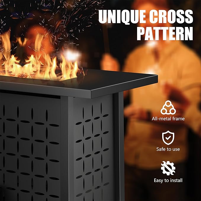 Vongrasig 43 Gas Fire Pit for Outside 50000 BTU Outdoor Propane Fire Pit Table with Lid &amp Lava Rock Steel Rectangular Fire Table for Patio Backyard Deck Garden Black