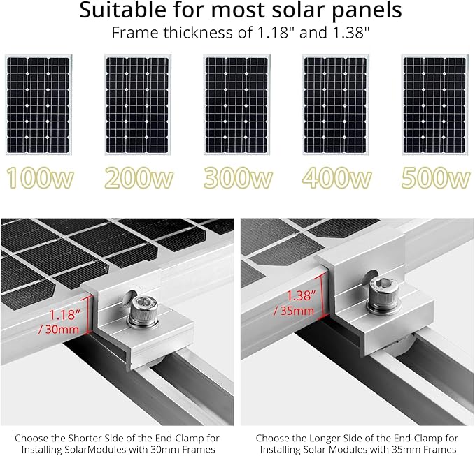 Anbte Solar Panel Bracket Kit 6 Pcs 7.87 in Aluminium Solar Panel Mounting Rail 30mm/35mm Solar Panel End Clamps Solar Panel Brackets for Metal Roof Tin Roof Flat Roof Sheet Roof RV Silver