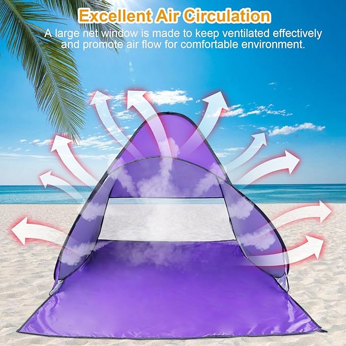 KOCASO Pop Up Beach Tent Sun Shade Shelter - UV Protection &amp Waterproof Sun Shade Shelter with Net Window and Storage Bag - Ideal for Beach Camping Fishing and Outdoor Activities Purple