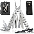 HX OUTDOORS 19 In 1 Multi Tool Pocket Knife Set Stainless Steel Multitool Pliers with Fire Starter and Glass Breaker Folding EDC Camping Survival Tools for Men (Silver)