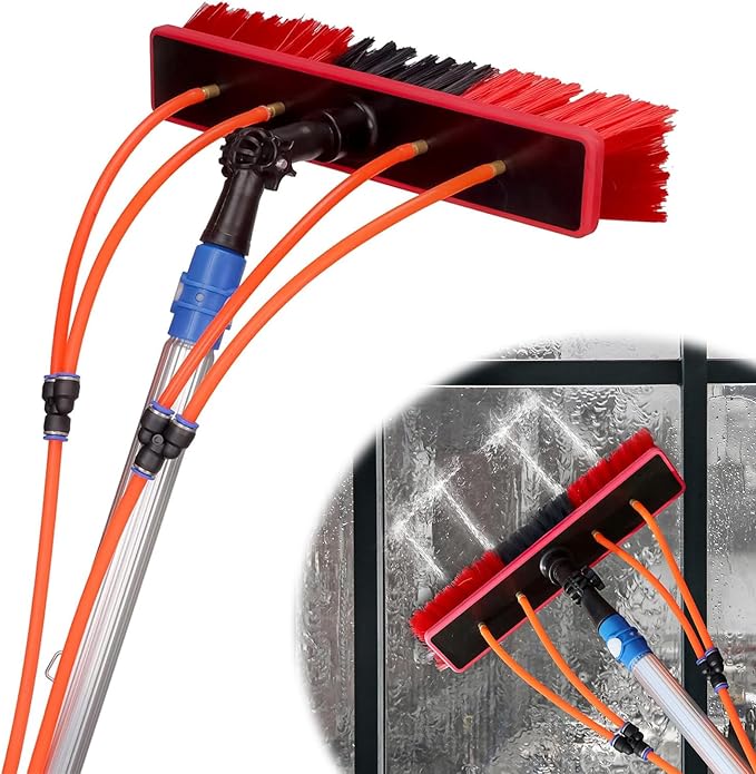 35 FT Water Fed Pole Kit Adjustable Solar Panel Cleaning Kit Cleaner Tool for Window Glass Roof Outdoor Glass Brush Window Washing Equipment (35ft)