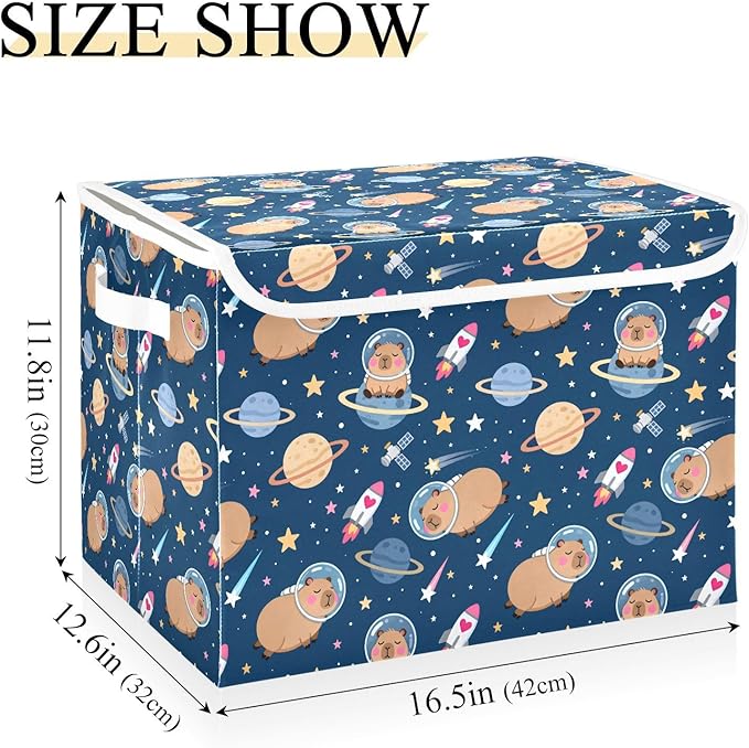 MNSRUU Containers Baskets with Lids Capybara Space Foldable Storage Bins Organizer with Lid Collapsible Storage Boxes for Home Bedroom Closet Office